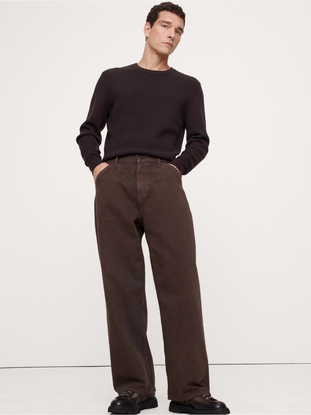 NWT Banana Republic Merino Thermal Crew Neck Brownstone Sweater Sz Medium